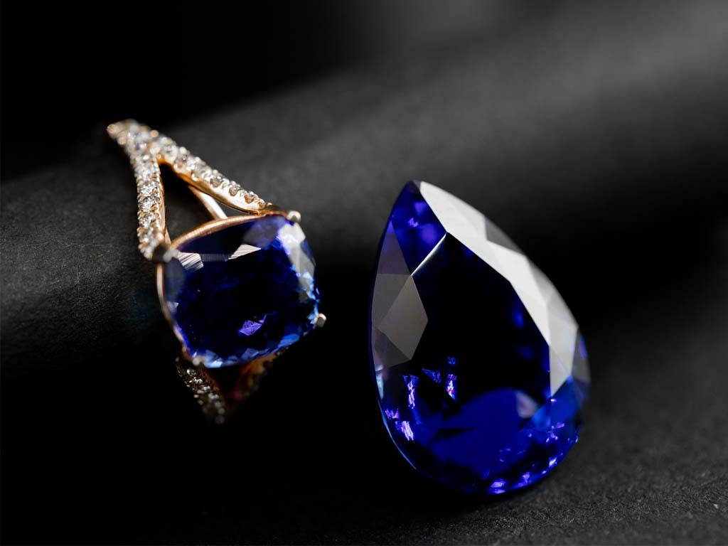 A collection of exquisite tanzanite jewelry pieces, meticulously designed to showcase the enchanting beauty of this rare gemstone.